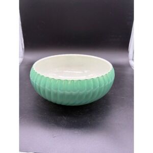 Vintage Vitrock Hocking Candy Dish Tulip Rim Milk Glass Green Ribbed Bowl